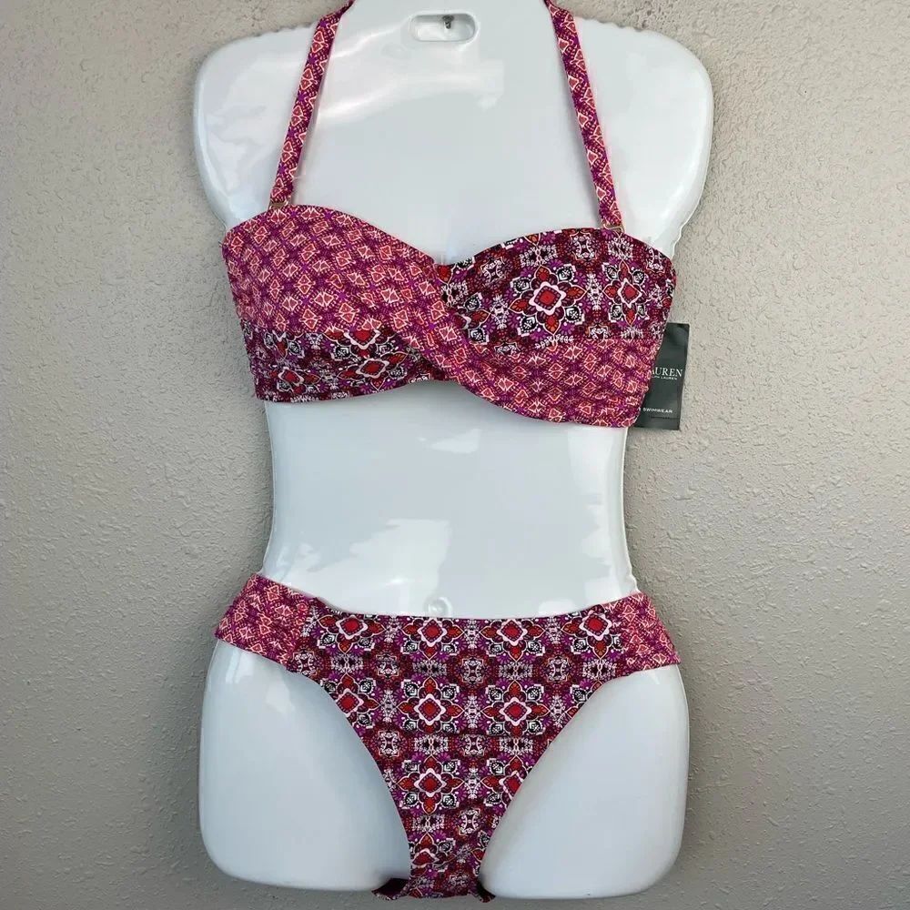NWT Lauren Ralph Lauren Bikini Top and Matching Bottoms Size 10